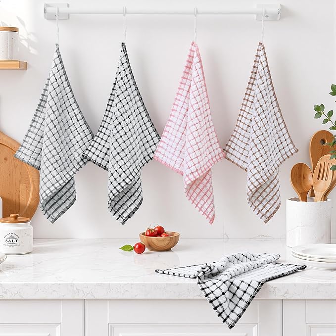 Homaxy 8 Pack Terry Kitchen Dish Cloths, 12"x12", Black/Grey/Pink/Brown | Super Soft and Absorbent Dish Rags, Quick Drying Reusable Dish Towels for Washing Dishes