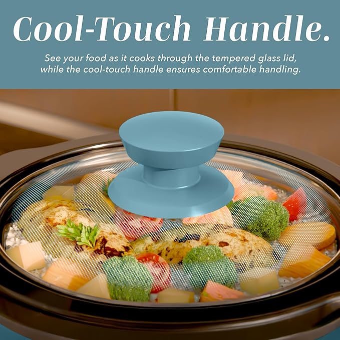 COOK WITH COLOR 2QT Mini Electric Round Slow Cooker - Adjustable Settings, Removable Stoneware Pot, Tempered Glass Lid, Dishwasher Safe, Cool-Touch Side Handles, Slate Blue