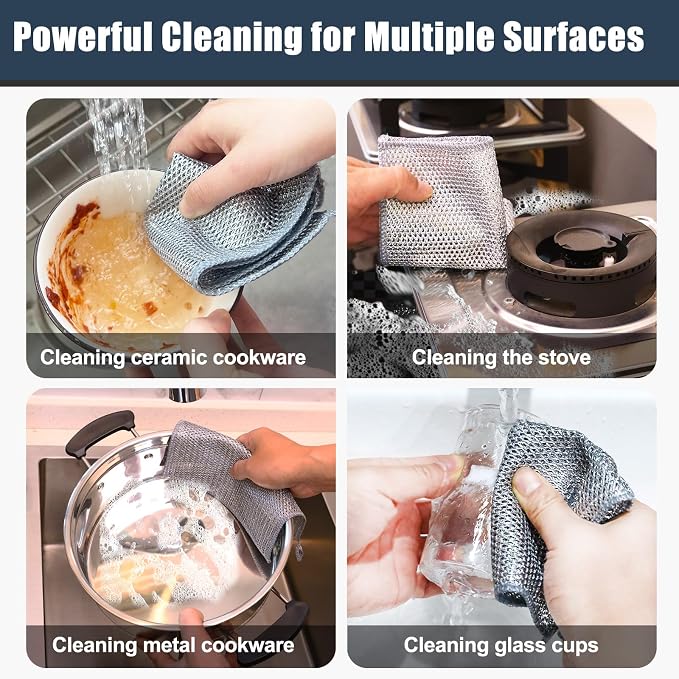 30 Pcs New Upgrade Steel Wire Dishcloth,Double-Layer Steel Wire Cleaning Cloth,Powerful Cleaning Non-Scratch Wire Dishcloth Rag for Cookware, Sinks, Dishes, Stove Tops