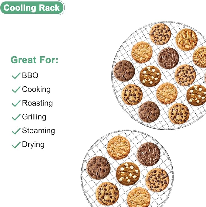 M METERXITY Cooling Rack, 13" Round Stainless Steel Baking Rack for BBQ/Cooking/Roasting/Grilling/Steaming/Drying, Wire Cooling Rack for Baking [Silver]