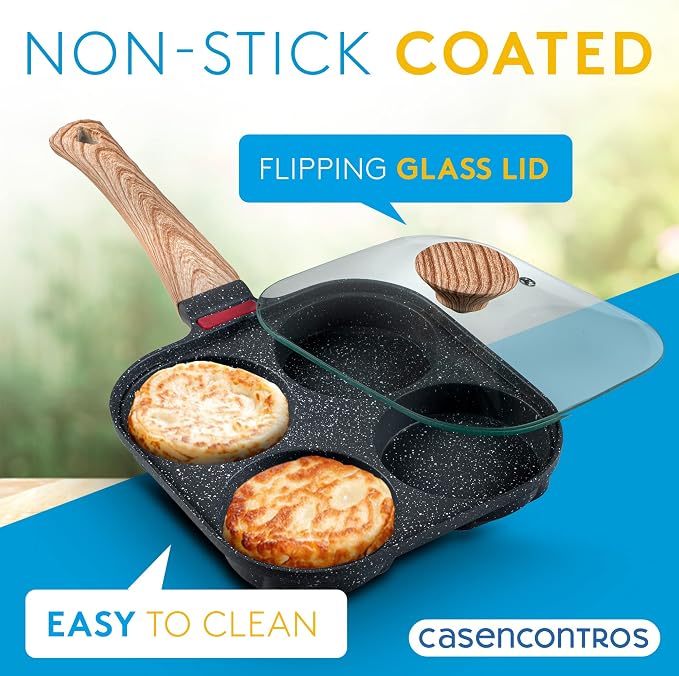 Egg Pan with flipping Lid - Nonstick Egg Frying Pan [4 Cup Cooker] - Egg Pans Nonstick for Induction & Gas Cooker - Brush & Scraper included - Egg Skillet for perfect Eggs, Omelet & Crepe