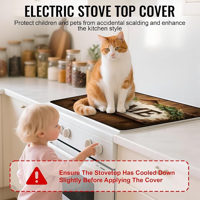 NYZE Extra Counter Space Stove Cover for Glass Top Stoves, 28" x 20" Rustic HOME Decorative Cooktop Protector, Heat Resistant Mat Pad for Kitchen Organization