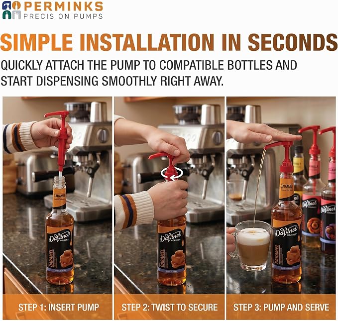 Premium Syrup Pump Compatible with Torani 750 ml Bottle, Davinci Syrups - No Spill, No Clog Syrup Pump Dispenser for Vanilla, Snow Cone, Blueberry, Coffee Flavoring & More (Pack of 6, Red)