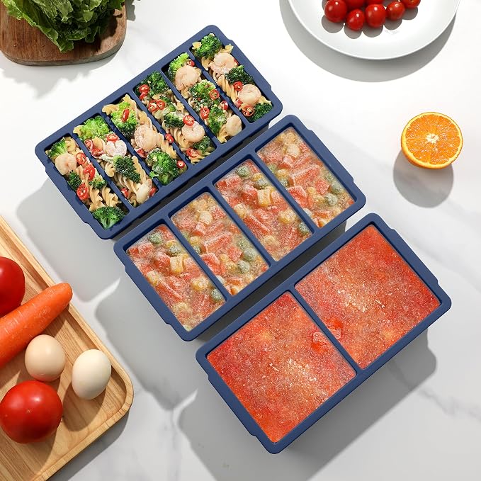 3-Pack Silicone Freezer Trays with Lid, Soup Freezer Container Molds | 2 Large 2-Cup, 4 Medium 1-Cup, 6 Small 1/2-Cup, BPA Free, Ice Cube Tray for Soup, Stews, Sauces, Meal Prep, Broth, Leftovers
