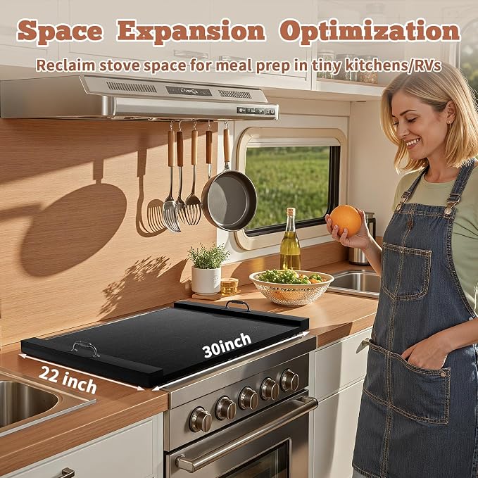 Gas Stove Top Cover: Wooden 30 * 22 Inches Electric Stovetop Covers, Noodle Board with Handles, Wood RV Cutting Board for Kitchen Counter