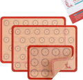 Folksy Super Kitchen Silicone Macaron Baking Mat - Set of 3 | 2 Half Sheet and 1 Quarter Sheet, Non Stick Silicon Oven Liner For Macaroons and Cookies (16.5x11.6, Red)