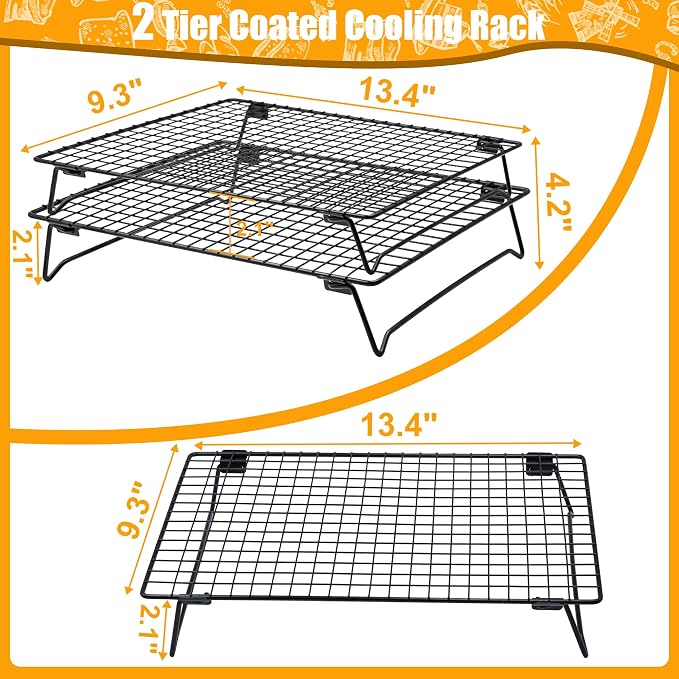 Sourdough Cooling Rack 2 Pack Stackable | Heavy Duty Wire Cooling Rack | 13.4"*9.3" Rack for Cooking and Baking Must Haves | Cooling Cookie, Cake, Pizza, Roasting, Drying | Gifts for Baking Lovers