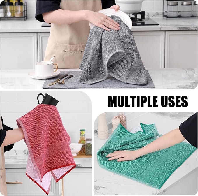 Homaxy 380 GSM Cotton Premium Kitchen Towels 6 Pack, 18"x 28", Mix | Flat and Terry Dish Towels, Highly Absorbent Tea Towel Set with Hanging Loop, Soft Kitchen Hand Towels, Grey/Red/Green