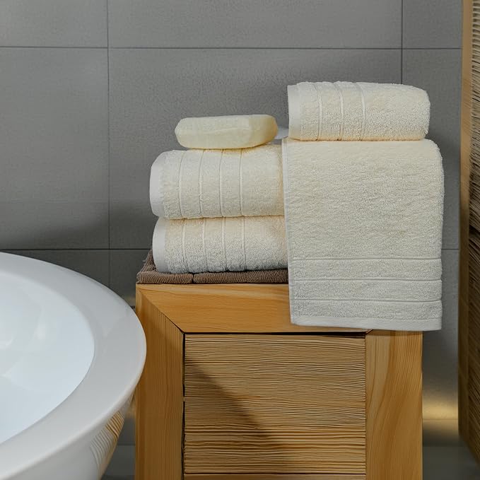 8 Piece Towel Set, 2 XL Bath, 2 Hand, 4 Washcloth, Cream | 100% Cotton, Lighter Weight, Quicker to Dry, Super Absorbent, Perfect for Bathroom