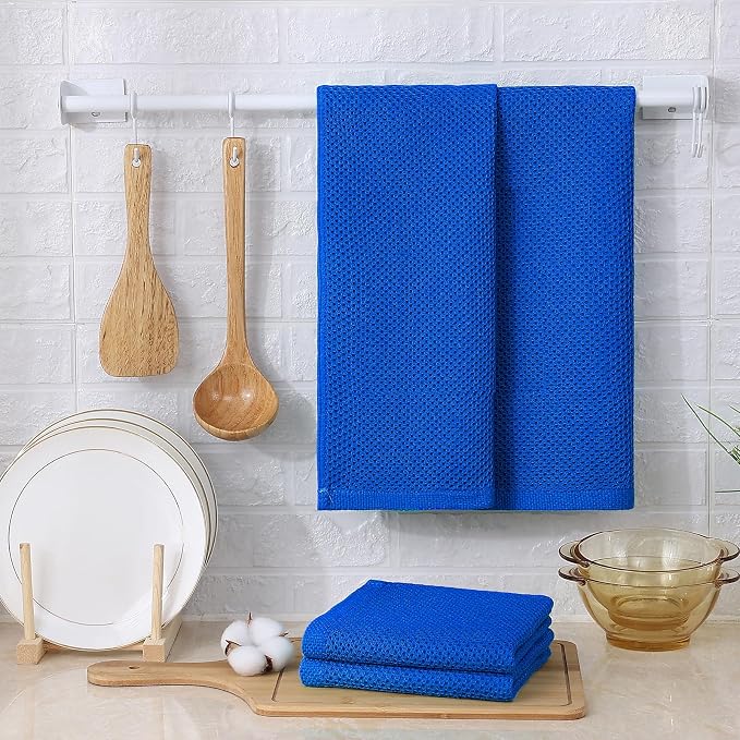 Kitinjoy 100% Cotton Waffle 4-Pack Kitchen Towels, 13" x 28", Blueberry | Super Soft, Ultra-Absorbent, Fast Drying, lightweight, Quick Drying Kitchen Hand Towels