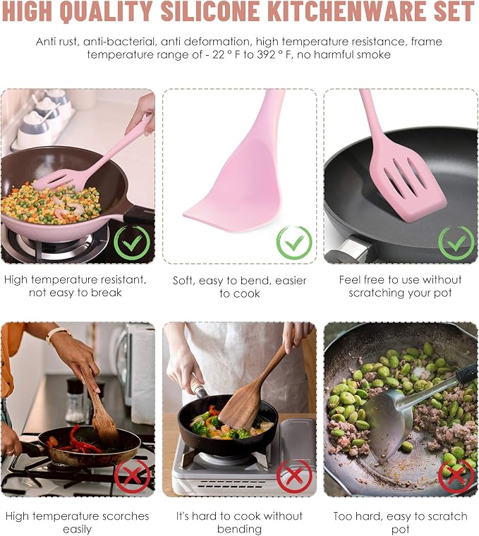 Kitchen Utensils Set-12 Pieces Silicone Cooking Utensils Set (Dishwasher Safe) 392°F Heat Resistant Spatula Set, Nonstick Cookware | Dishwasher Safe 392°F Heat Resistant Spatula Set Kitchen Utensil Set for Nonstick Cookware,Best Kitchen Tools with Holder