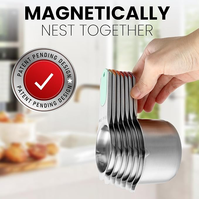 Spring Chef Magnetic Stainless Steel Measuring Cups Set of 7, Desert Sunset | Patented Metal Measuring Cups for Measuring Dry or Liquid Ingredients, Easy to Read Markings, Dishwasher Safe Magnetic Cups
