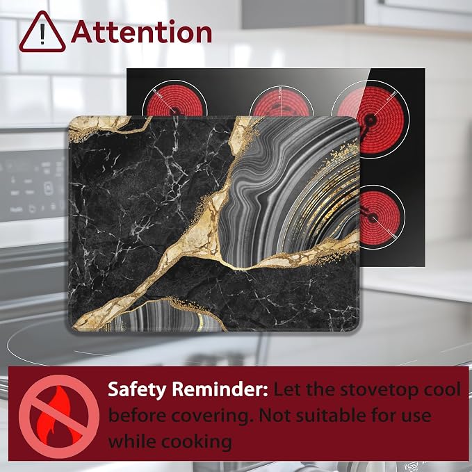 Black Gold Marble Electric Stove Top Cover Protector,Glass Flat Top Stove Mat,Heat-Resistant Oven Induction Cooktop Mat for Ceramic Countertop Mats Dish Drying Mat