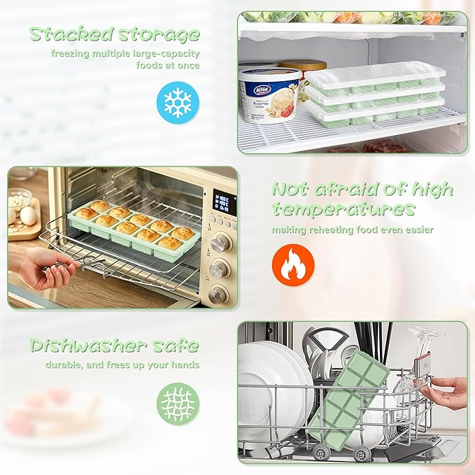 3-Pack Ice Cube Trays with Lid, 10 Cubes 2 Tbsp, Silicone Tray for Freezer | BPA Free, Leak-proof Lid, Freeze Ice Cubes, Chocolates, Sauces, Juices, Fruit Purees, Meal Prep, Cocktail, Coffee, Soup, Food