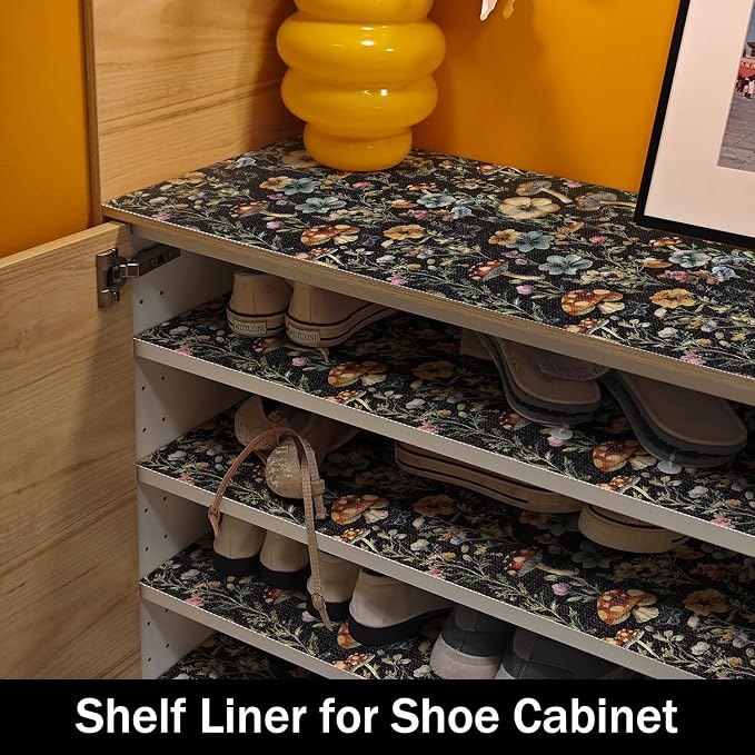 Black Mushroom Shelf Drawer Liner for Kitchen Non-Adhesive | Waterproof Strong Non-Slip Shelf Cabinet Drawer Liners for Dresser Table Cupboard Liners,Easy to Clean,12IN x 10FT