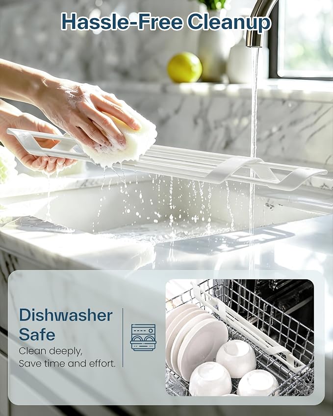 Ohuhu Corner Sink Strainer, Sponge Holder for Kitchen Sink Organizer - Silicone Wrapped Steel Anti Slip Rust Triangle Over the Sink Roll-UP Dish Drying Rack Caddy Kitchen Sink Accessories