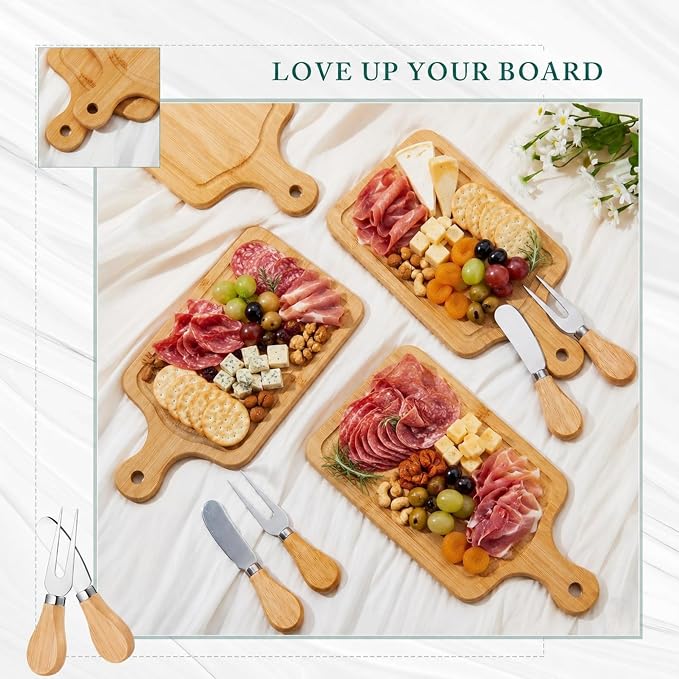 1 Set Bridal Shower Favor Prizes Charcuterie Board,Bamboo Color | Bamboo Cheese Board with Knife Fork Thank You Tag, Gift Box for Guests, Valentines Wedding Baby Shower Party Favors