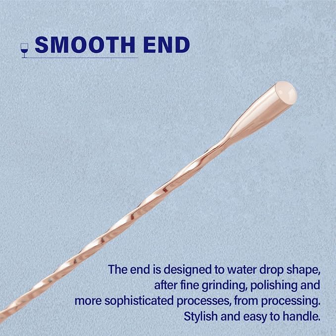 Bar Spoon Cocktail Mixing Stirrer, 2Pcs, 12” Long Handle, Rose Gold | 18/8 Stainless Steel, Long Drink Spoons, for Stirring Coffee & Cocktails