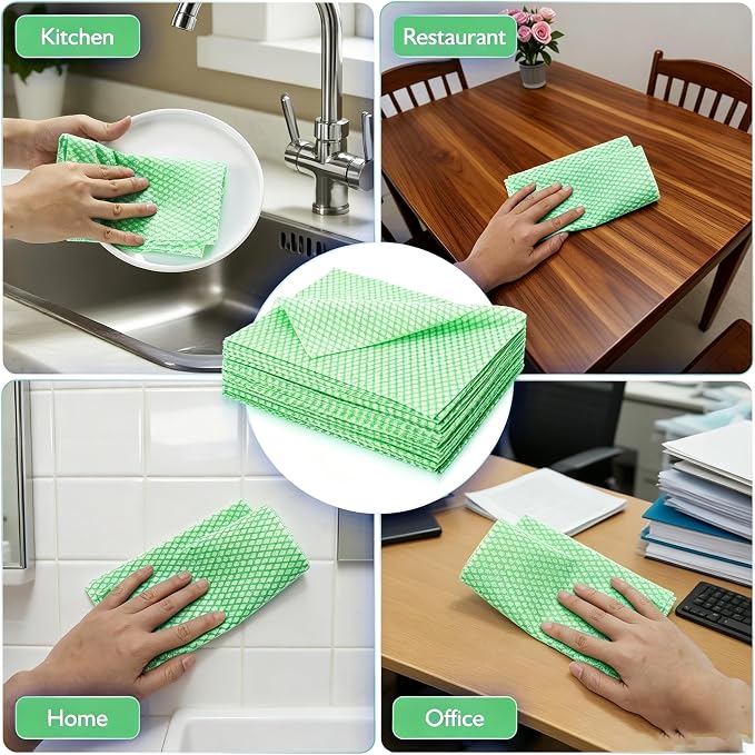 60Pack Disposable Dish Cloths for Kitchen,13.8x15.7 Cleaning Wipes | Disposable Cleaning Cloths, Daily Cleaning Towel for Bathroom, Office (Blue)