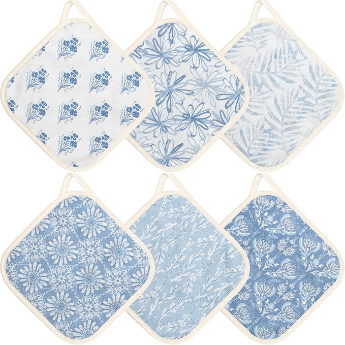 6 Pack Pot Holders 100% Cotton Heat Resistant Potholder, Machine Washable Pot Holder, Hot Pads, Table Pads for Cooking Baking (B1)