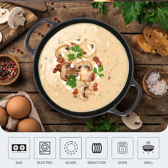 Northriver Casting 6 QT Basics Cast Iron Dutch Oven Pot with Lid and Dual Handles, Oven Safe up to 500°F Large Cooking Pan,Bread Oven