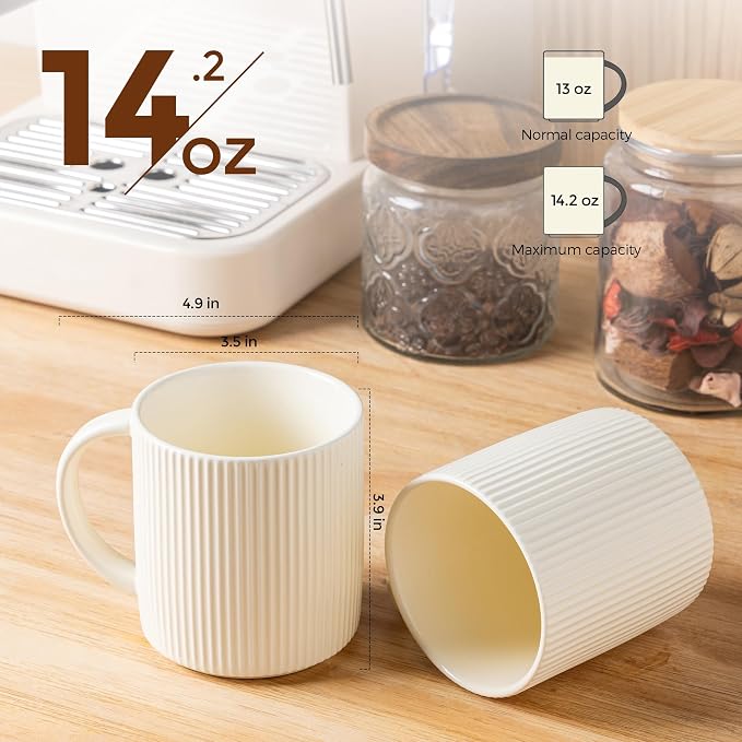 theterra Ceramic Coffee Mugs Set of 6, 14.2 oz Coffee Cups with Handle | Handmade, Suitable for Latte, Tea, Milk, Beer & Hot Cocoa, Beige