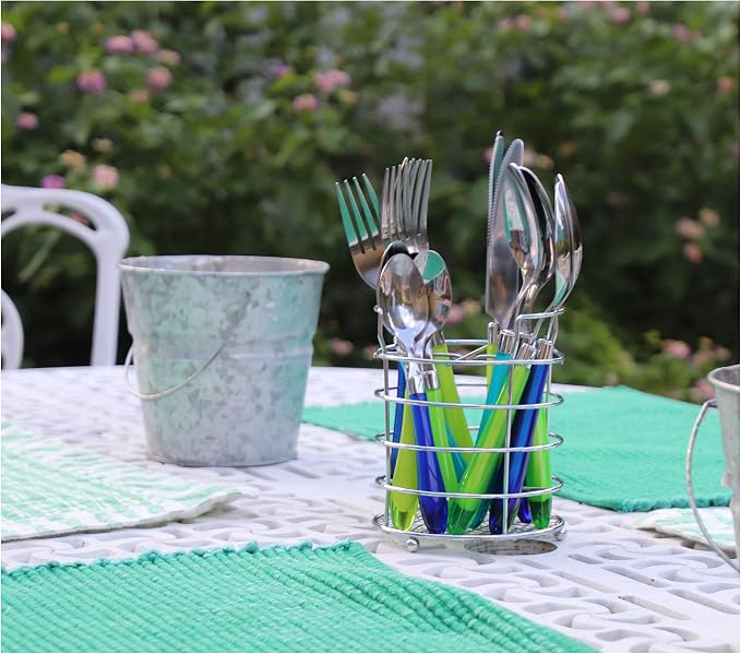 Gypsy Color Sea Green & Blue Mix & Match Stainless Steel Flatware Collection, Set of 16
