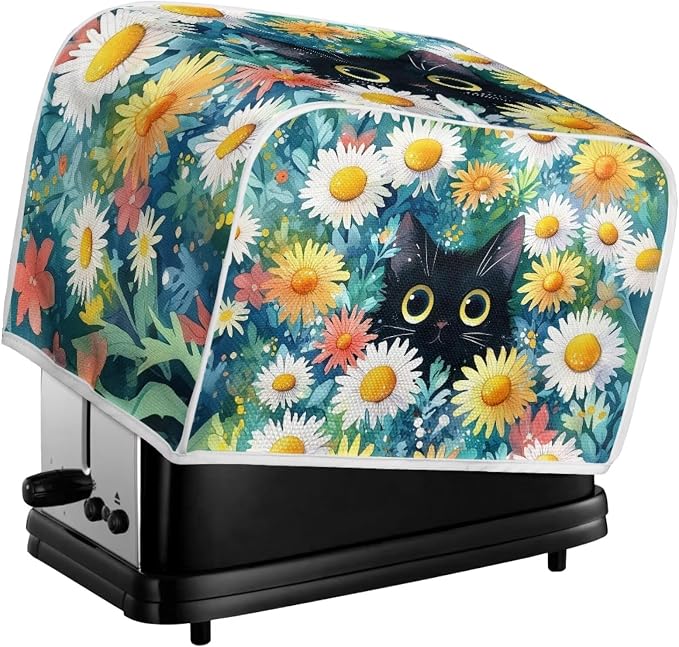 Black Cat Print Toaster Dust Cover Daisy Print Bread Maker Machine Covers Anti Fingerprint Kitchen Small Appliance Cover Fits Most Standard 4 Slice Toasters