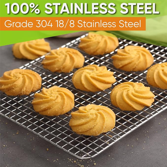 Spring Chef 8.5" x 12" Stainless Steel Cooling Rack for Cooking & Baking | Heavy Duty Cookie Cooling Rack for Kitchen, Oven Safe Wire Rack for Baking, Fits Small Quarter Sheet Pan, Dishwasher Safe