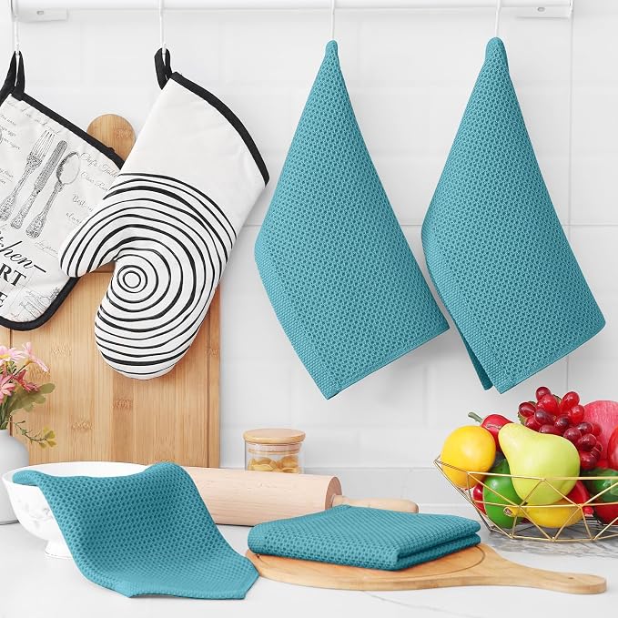 Homaxy 100% Cotton Waffle Weave Kitchen Dish Cloths 18-Pack, Lake Blue | 12 x 12 Inches, Ultra Soft Absorbent Dish Towels, Quick Drying Dish Rags with Hanging Loop