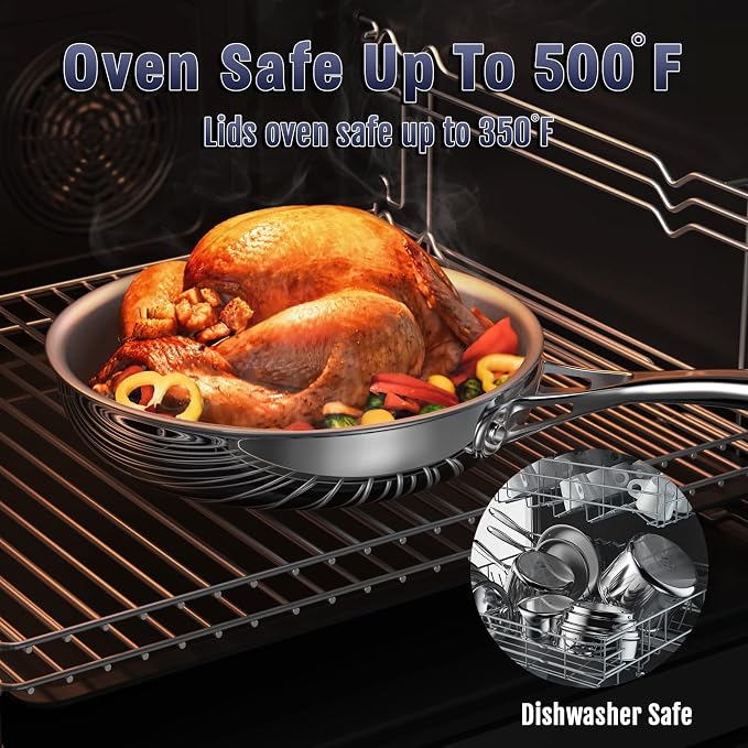Cooks Standard Multi-Ply Clad 10-Inch Stainless Steel Frying Pan with Glass Lid, Everyday Wok Stir Fry Pan Kitchen Skillet, Stay-Cool Handle, Induction Compatible Cookware, Dishwasher Oven Safe