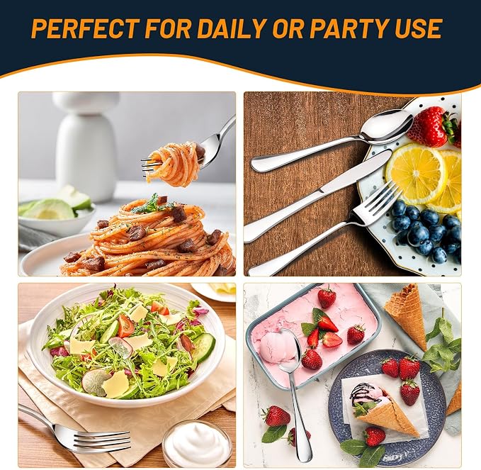 NICE KITCHEN 60 Piece Silverware Set for 12,Stainless Steel Flatware Set | Premium Eating Utensil Sets with Steak knives, Cutlery Tableware Service Include Fork Knife Spoon Set, Mirror Polished