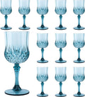 12Pack Plastic Wine Glasses, 7oz Vintage Goblets for Wedding | Unbreakable Crystal Style Reusable Stemware, Elegant Dusty Blue Drinking Glass for Party Anniversary & Holiday Celebration