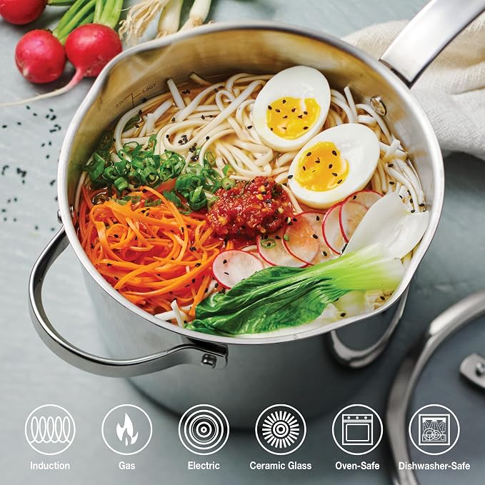 Tramontina Tempo Tri-Ply Base Stainless Steel 4-Qt Large Sauce Pan with Lid | Induction-Ready Saucepan, Oven-Safe, Dishwasher-Safe
