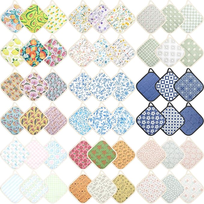6 Pack Pot Holders 100% Cotton Heat Resistant Potholder, Machine Washable Pot Holder, Hot Pads, Table Pads for Cooking Baking (Random Style)
