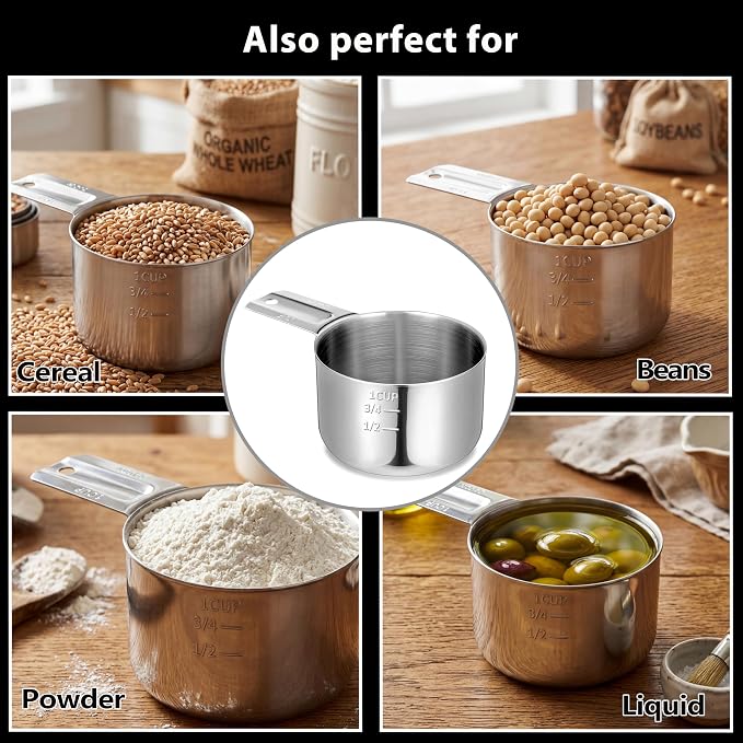 Measuring Cup, 1 Cup Stainless Steel spoon, Great for Wet and Dry Ingredients, Use as Dog Food Scoop,Dishwasher Safe