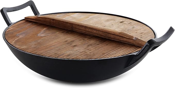 Megachef 14 Inch Pre-Seasoned Cast Iron Wok with Lid