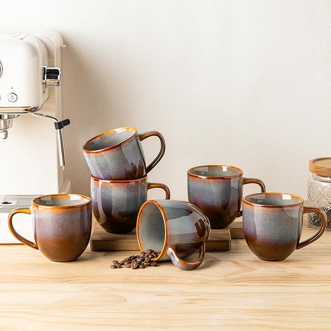 theterra Ceramic Coffee Mugs Set of 6, 12 oz Coffee Cups with Handle | Handmade, Suitable for Latte, Tea, Milk, Beer & Hot Cocoa, Dusk Blue
