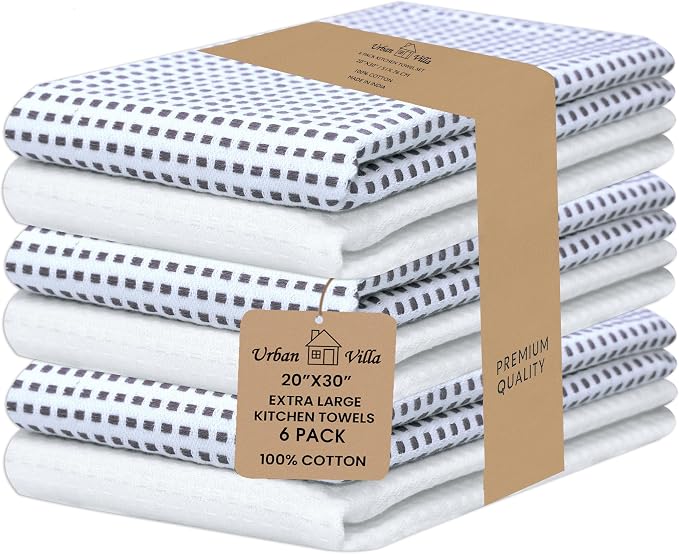 Urban Villa Kitchen Towels Cotton Dish Towels 20”x30” (Set of 6) Iblue White