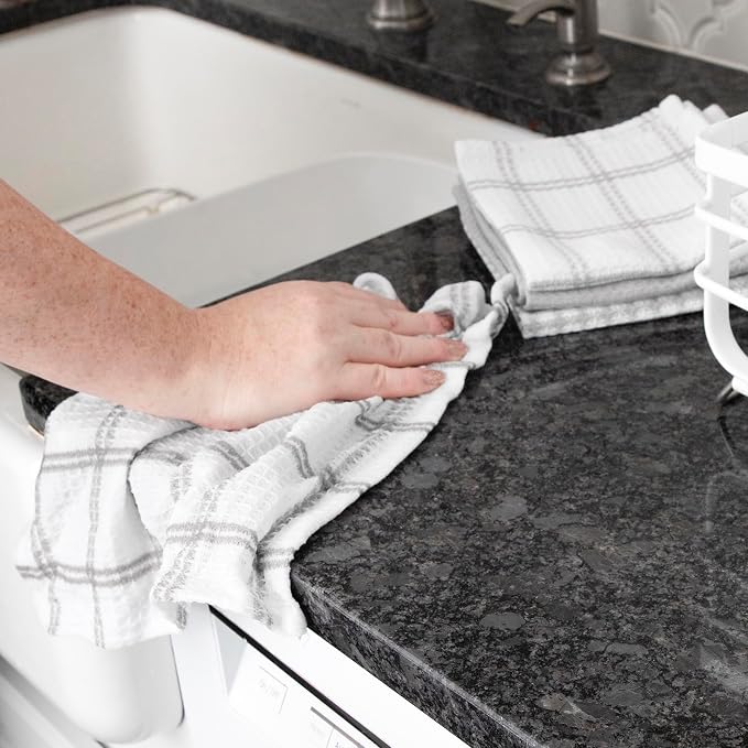 T-Fal Premium Waffle Dish Cloths: Highly Absorbent, Super Soft Long Lasting - 100% Cotton, 12"x13" Towel for Cleaning & Drying, (12-Pack), Gray