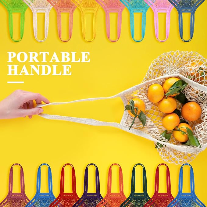 Shappy 16 Pcs Mesh Grocery Bags Reusable Produce Bags Washable Cotton Mesh Tote with Handles for Fruit Vegetable Farmers Market Shopping