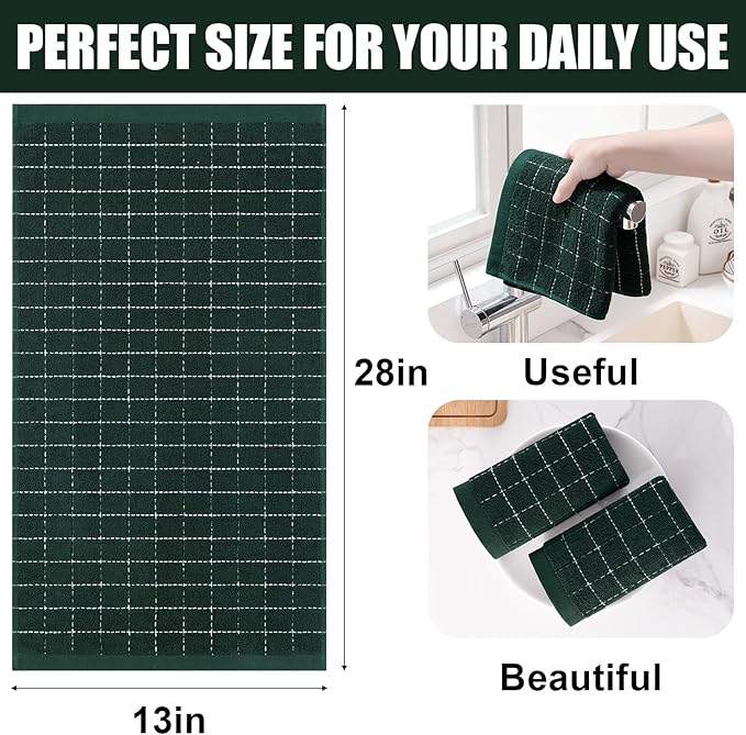 Homaxy 100% Cotton Terry Kitchen Towels, 12 Pack, Blackish Green | Ultra Soft and Absorbent Dish Towels for Kitchen, Suitable for Drying and Washing Dishes