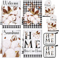 Leinuosen 8 Pcs Rustic Kitchen Towels and Dishcloths Sets Pot Holders and Oven Mitts Sets Absorbent Kitchen Gloves Potholders Heat Resistant for Chef Baking Cooking