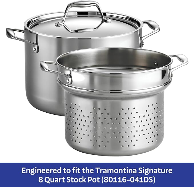Tramontina Signature Stainless Steel Pasta Strainer Insert for Pot | Basket compatible with 8-Quart Stock Pot