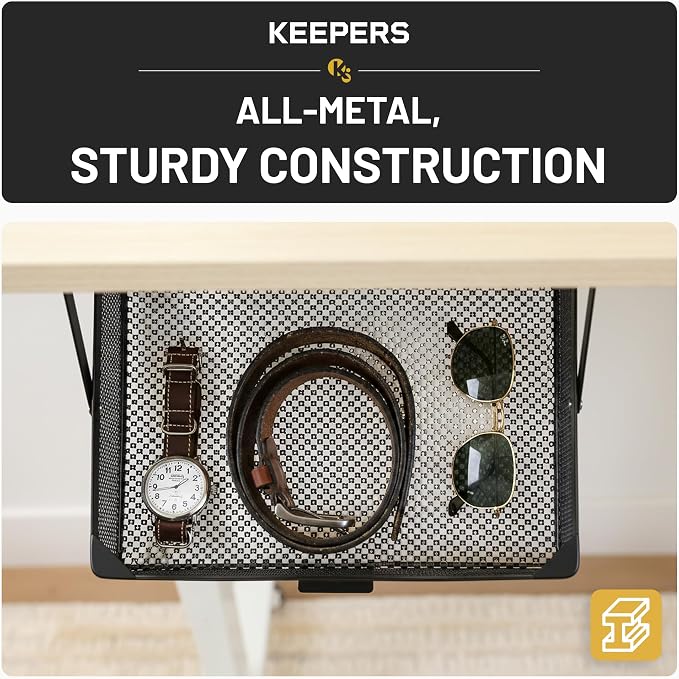 KEEPERS - Under Desk Drawer Slide Out – Metal Under Desk Storage Drawer for Office, Home, RV, Kitchen – Slim Under Table Drawer Attachment with Easy DIY Mount - Under Desk Organizer - 13x10x2.5In