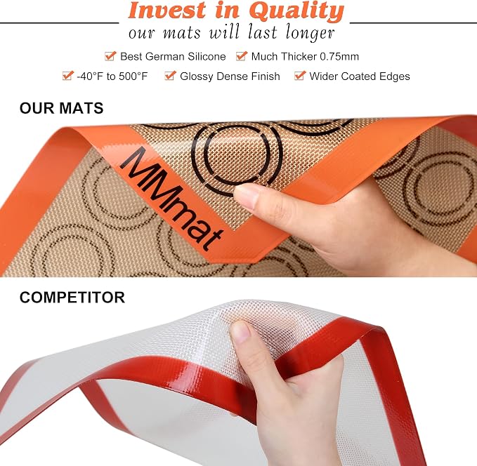 Best German Silicone Baking Mat, 2 Half Sheets Cookie Baking Mats | Non Slip Silicone Baking Sheet, Non Stick Reusable, BPA Free, PFOA Free, Non-toxic, Dishwasher Safe