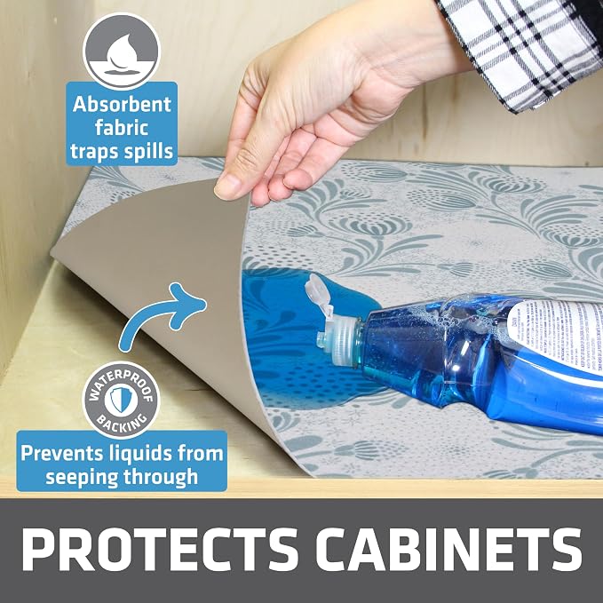 Drymate Premium XL Under Sink Mat, Waterproof Cabinet Protection Mats for Kitchen & Bathroom, Absorbent Shelf Liners, Slip-Resistant, Non-Adhesive, Machine Washable (USA Made)(24”x59”)(Light Blue)