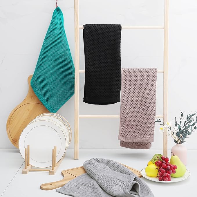 Homaxy 100% Cotton Waffle Weave Kitchen Dish Towels 6-Pack, Black | 13 x 28 Inches, Ultra Soft Absorbent Dish Towels, Quick Drying Cleaning Towels