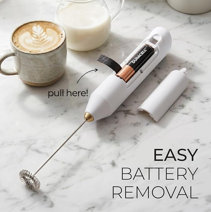 Zulay Kitchen Powerful Milk Frother AA Batteries Included – Ultra Fast Handheld Drink Mixer with Stainless Steel Whisk Stirrer for Coffee, Protein, Matcha & More, Frother Wand Electric Frothmate