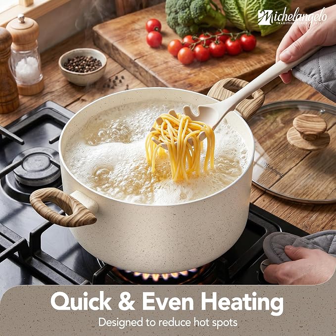 MICHELANGELO Nonstick Cooking Pot - 6 Quart Soup Pot with Lid for Family Meals, Non-Toxic Stockpot with Stay-Cool Handles, Induction Ready, Easy Cleanup, PFOA & PFOS Free